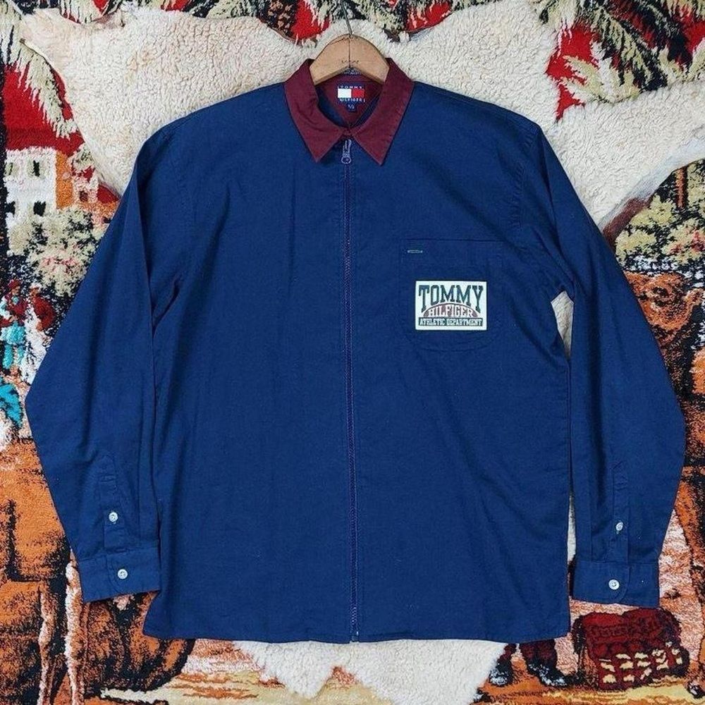 1990s Y2K Tommy Hilfiger Athletic Navy Blue Jogger Zip-Up Cotton Jacket Sz M/L